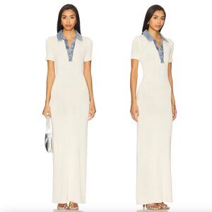 NEW SEROYA Reye Maxi Dress Eggshell & Coastline Off White Cream Tee Shirt Dress